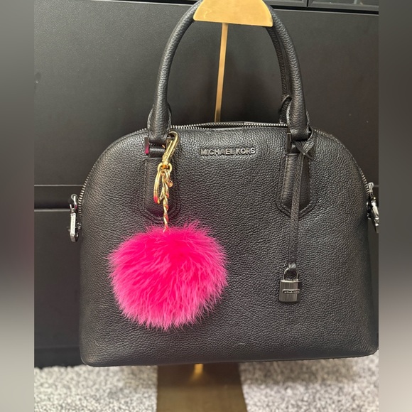 MICHAEL KORS Pom Pom Key Ring Pink Fox Fur Bag Charm In Raspberry Hot Pink - Picture 5 of 6